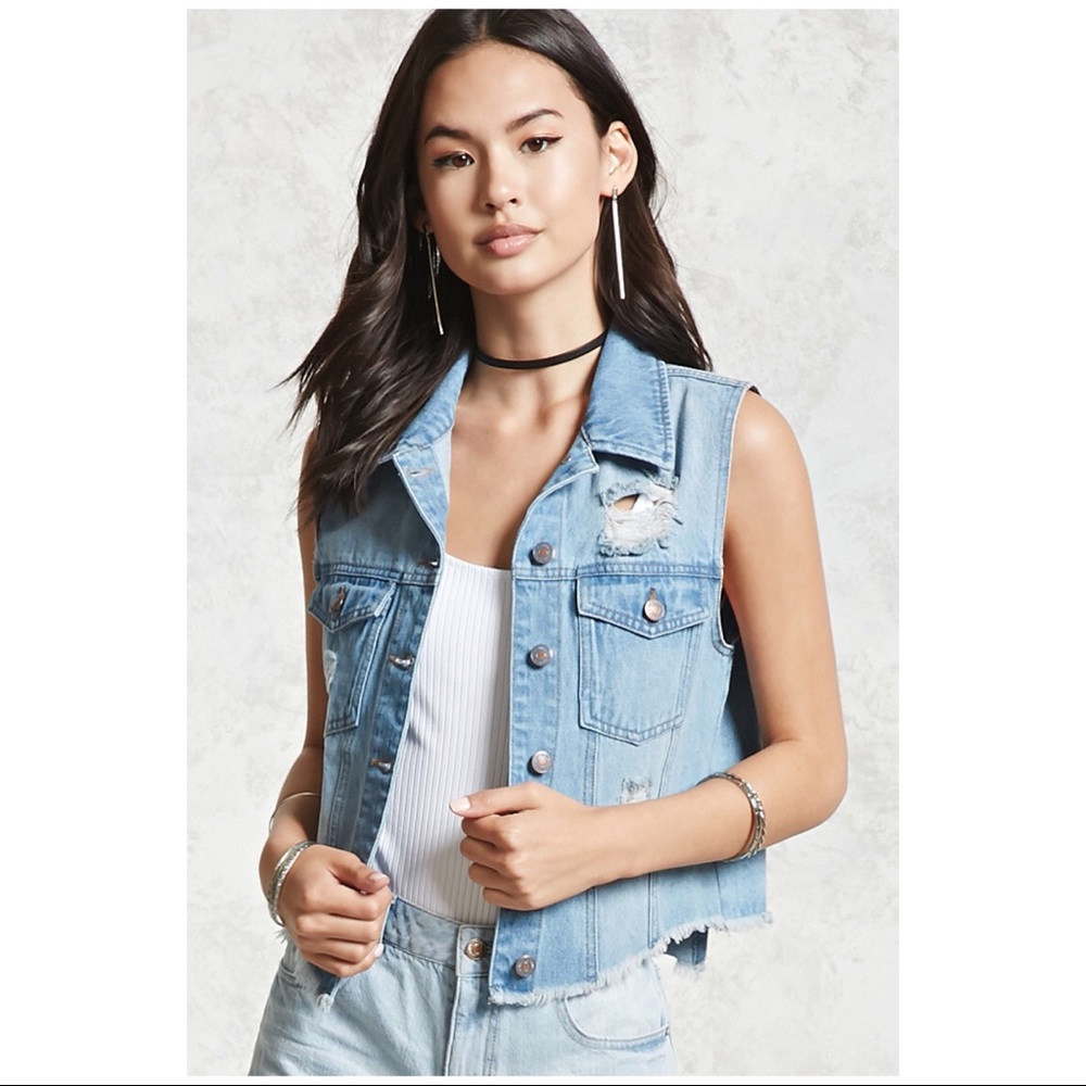 NWOT Raw Hem Distressed Denim Vest fits XS-S or 2